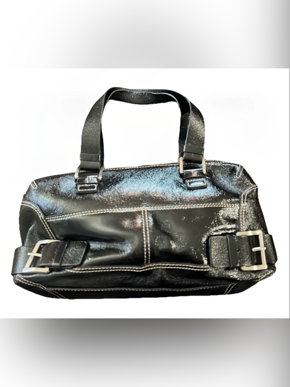 Michael Kors Black Leather Shoulder Bag with Silver Buckles